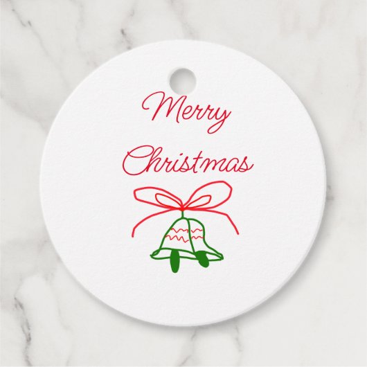 メリークリスマス赤い弓の緑の鈴スタイリッシュ フェイバータグ (正面)