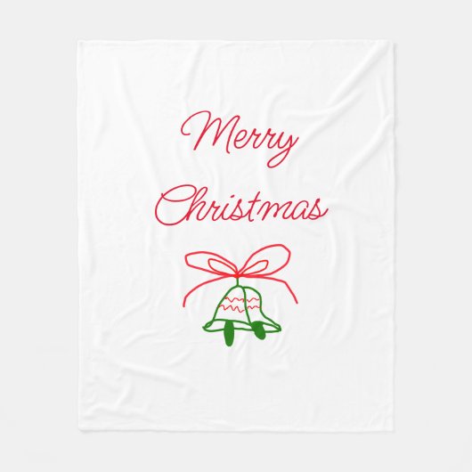 メリークリスマス赤い弓の緑の鈴スタイリッシュ フリースブランケット (正面)