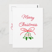 メリークリスマス赤い弓の緑の鈴スタイリッシュ ポストカード (正面/裏面)