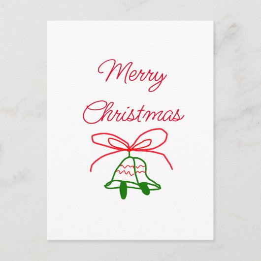 メリークリスマス赤い弓の緑の鈴スタイリッシュ ポストカード (正面)
