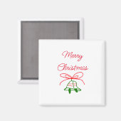 メリークリスマス赤い弓の緑の鈴スタイリッシュ マグネット (正面/裏面)