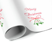 メリークリスマス赤い弓の緑の鈴スタイリッシュ ラッピングペーパー (ロールコーナー)