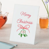 メリークリスマス赤い弓の緑の鈴スタイリッシュ 台座サイン (インサイチュ)