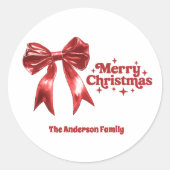 メリークリスマス赤い弓 ラウンドシール (正面)
