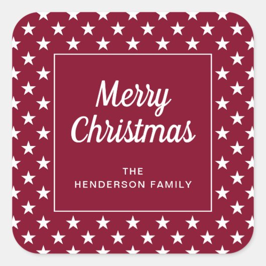 メリークリスマス赤い星 スクエアシール (正面)