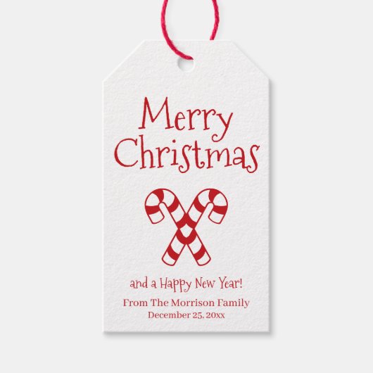 メリークリスマス赤い白いキャンディカスタムー甘い可愛い ギフトタグ (正面)