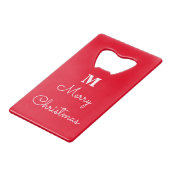 メリークリスマス赤い白いモノグラムの贈り物のお願い クレジットカード栓抜き (正面アングル)