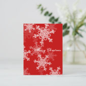メリークリスマス赤い白い雪の結晶ミニマル シーズンポストカード (スタンド正面)