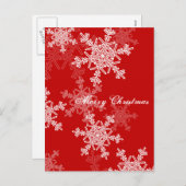 メリークリスマス赤い白い雪の結晶ミニマル シーズンポストカード (正面/裏面)