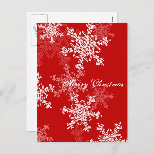 メリークリスマス赤い白い雪の結晶ミニマル シーズンポストカード (正面/裏面)