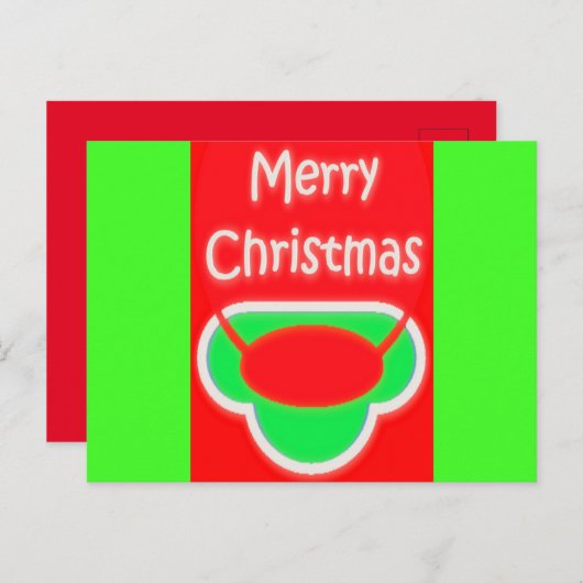 メリークリスマス赤い緑のテキスト ポストカード (正面/裏面)