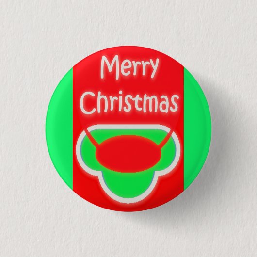 メリークリスマス赤い緑のテキスト 缶バッジ (正面)