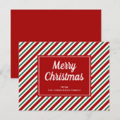 メリークリスマス赤い緑のパタストライプのーン ポストカード (正面/裏面)