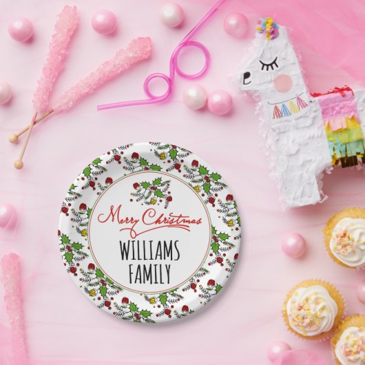 メリークリスマス赤い緑のベリーの休日 ペーパープレート (パーティー)
