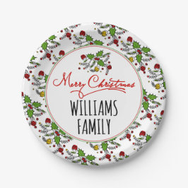 メリークリスマス赤い緑のベリーの休日 ペーパープレート