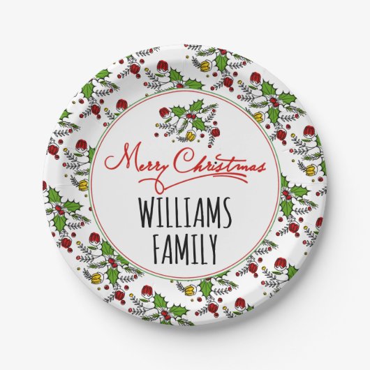 メリークリスマス赤い緑のベリーの休日 ペーパープレート (正面)