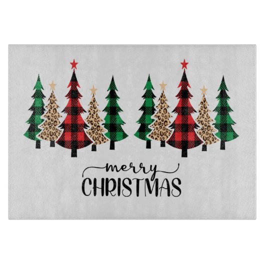 メリークリスマス赤い緑の格子木 カッティングボード (正面)