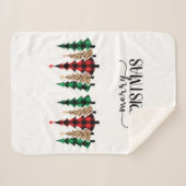 メリークリスマス赤い緑の格子木 シェルパブランケット (正面(横))