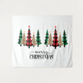 メリークリスマス赤い緑の格子木 タペストリー (正面(横))