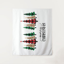 メリークリスマス赤い緑の格子木 タペストリー