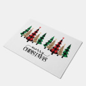 メリークリスマス赤い緑の格子木 ドアマット (アングル)