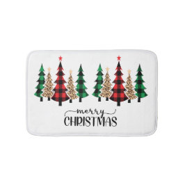 メリークリスマス赤い緑の格子木 バスマット