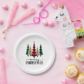 メリークリスマス赤い緑の格子木 ペーパープレート (パーティー)