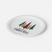 メリークリスマス赤い緑の格子木 ペーパープレート (アングル)