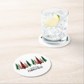 メリークリスマス赤い緑の格子木 ラウンドペーパーコースター (インサイチュ)