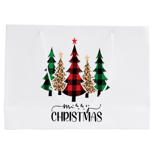 メリークリスマス赤い緑の格子木 ラージペーパーバッグ (裏面)