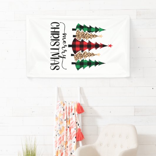 メリークリスマス赤い緑の格子状木旗 横断幕 (インサイチュ)