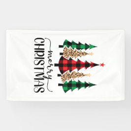 メリークリスマス赤い緑の格子状木旗 横断幕