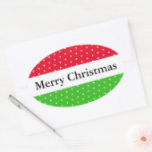 メリークリスマス赤い緑の白いドットのストライプ 楕円形シール (封筒)