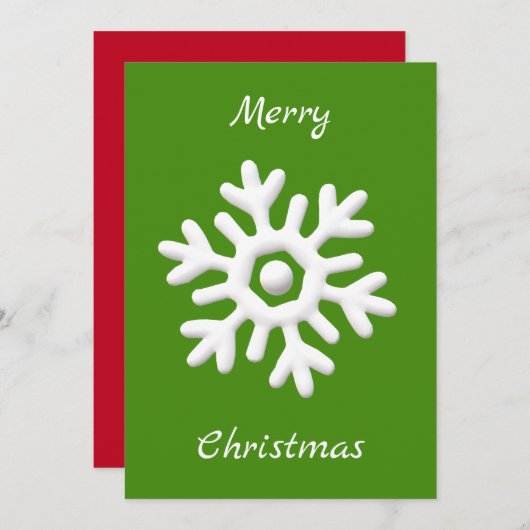 メリークリスマス赤い緑の白い雪片 シーズンカード (正面/裏面)