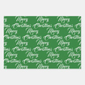 メリークリスマス赤い緑の白エレガント文字 ラッピングペーパーシート (正面3)