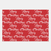 メリークリスマス赤い緑の白エレガント文字 ラッピングペーパーシート (正面2)