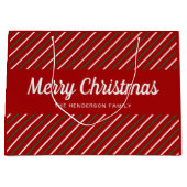メリークリスマス赤い緑の白ストライプ色 ラージペーパーバッグ (正面)