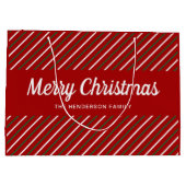 メリークリスマス赤い緑の白ストライプ色 ラージペーパーバッグ (裏面)