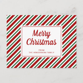 メリークリスマス赤い緑の白パタストライプのーン ポストカード