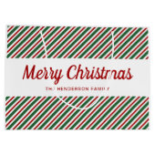 メリークリスマス赤い緑の白パタストライプのーン ラージペーパーバッグ (裏面)