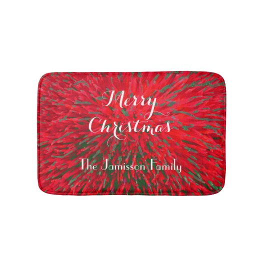 メリークリスマス赤い緑、名前、緑 バスマット (正面)