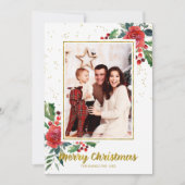 メリークリスマス赤い花祭日写真 招待状 (正面)