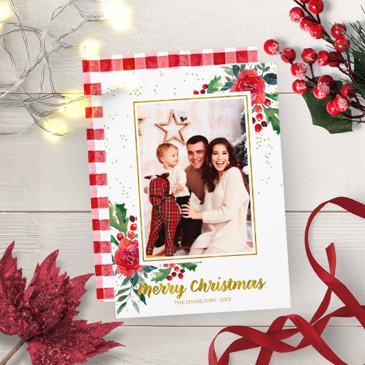 メリークリスマス赤い花祭日写真 招待状