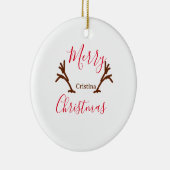 メリークリスマス赤い茶色のトナカイのホルンホリデーテ セラミックオーナメント (右)