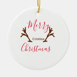 メリークリスマス赤い茶色のトナカイのホルンホリデーテ セラミックオーナメント