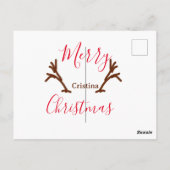 メリークリスマス赤い茶色のトナカイのホルンホリデーテ ポストカード (裏面)