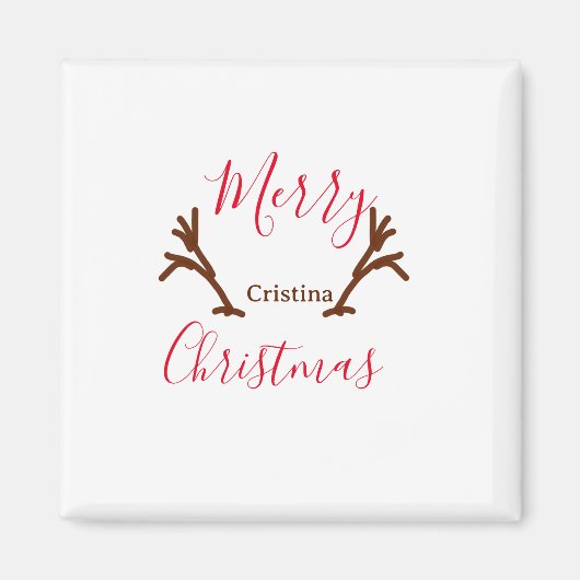 メリークリスマス赤い茶色のトナカイのホルンホリデーテ マグネット (正面)