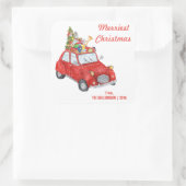 メリークリスマス赤い車の名前をカスタムする スクエアシール (バッグ)