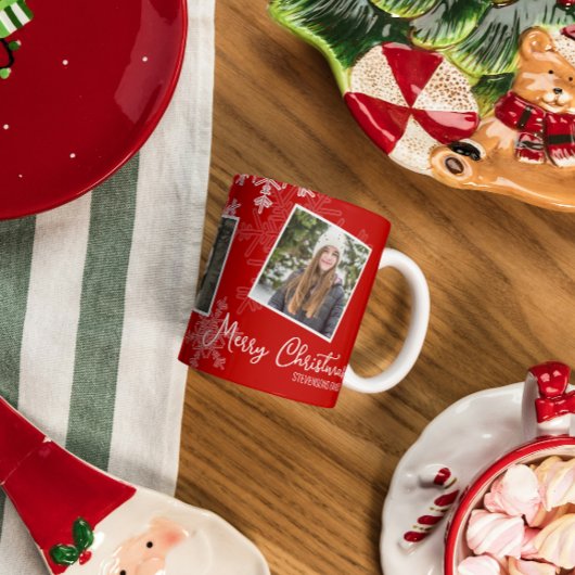 メリークリスマス赤い雪片フォトコラージュ コーヒーマグカップ