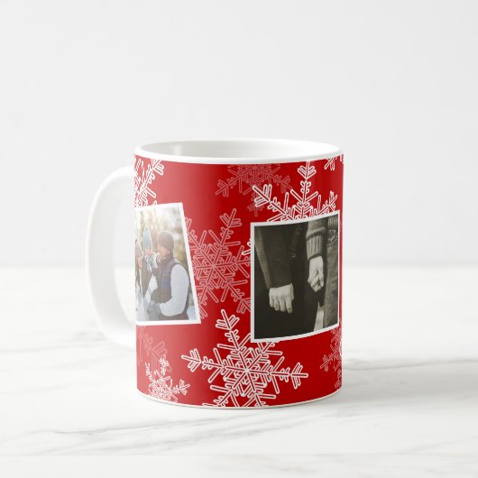 メリークリスマス赤い雪片フォトコラージュ コーヒーマグカップ (正面左)